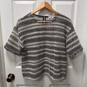 LOFT Women’s Black & White Striped Crocheted Top, Medium, Worn Once, Unlined